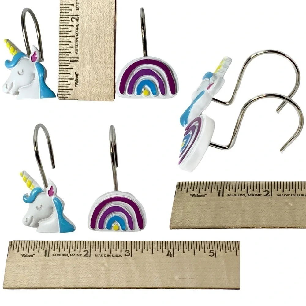 Matt & Maddie Unicorn Rainbow Hooks Kids Collection 12 Shower Curtain Hook Set